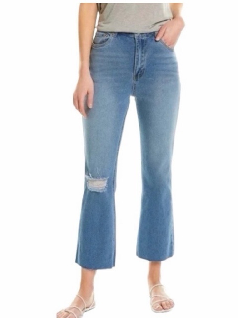 Avec Les Filles Distressed High Rise Straight Crop Jeans NWT